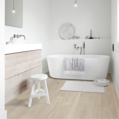 hardwood flooring in a bathroom